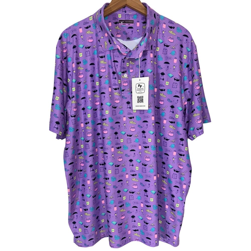 NWT Fore Fathers Dad Starter Pack Pattern Purple Performance Polo Size 2XL